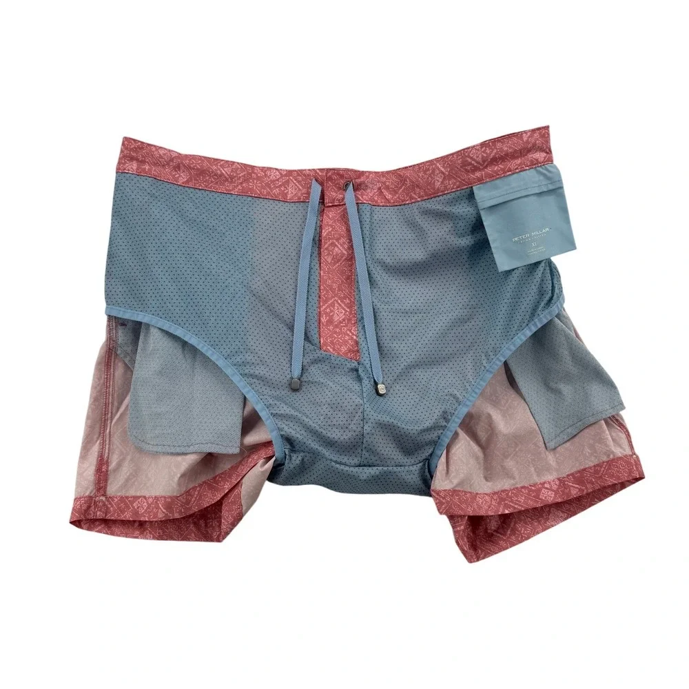 Peter Millar Swim Trunks Mens XL Pink New MS25XP01 Crown Crafted Geometric Tile
